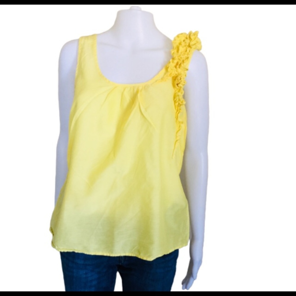 RW & CO Sleeveless Blouse With Ruffle Shoulder Detail Yellow Size Medium